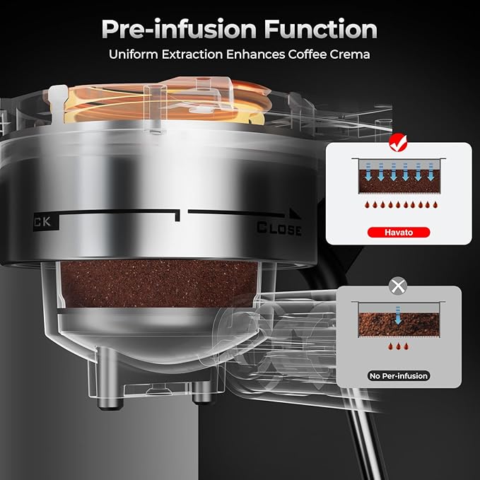 20 Bar Espresso Machine with Milk Frother, Compact Espresso Coffee Maker with Cup Warmer, Self-Cleaning, Auto Shut-Off, 34oz Removable Water Tank for Latte/Cappuccino/Americano, Stainless Steel