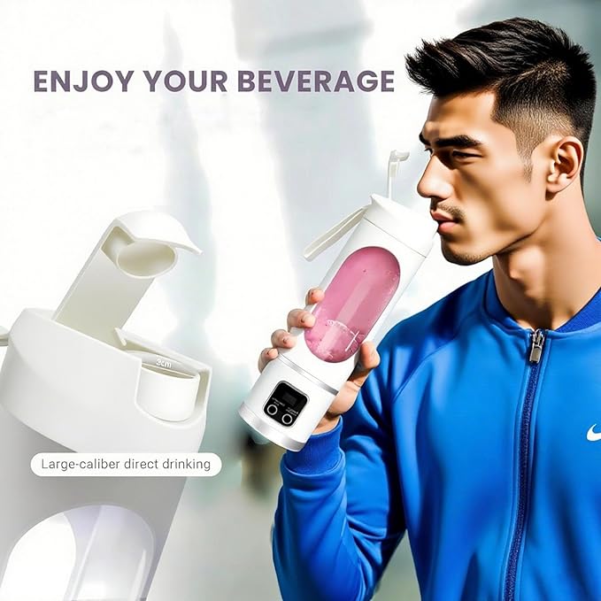 Cordless Blender - Dual 1500mah Battery & 12 Blades | 3-Speed 450ml Portable Blender| For Smoothies, Juicing, Ice Crushing, Travel, Gym