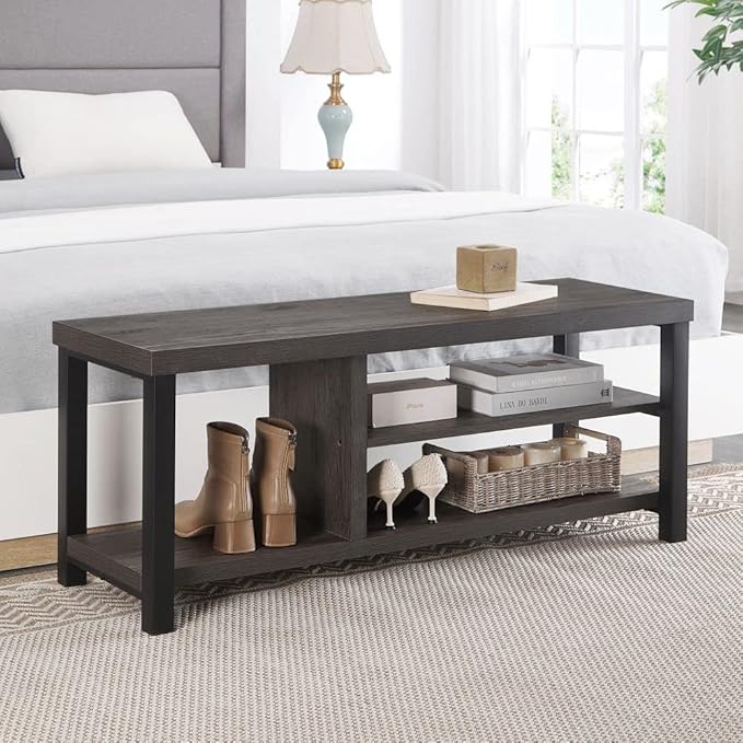 EXCEFUR Industrial Entryway Bench, Rustic Indoor Shoe Boot Storage Bench Seat for Living Room, Grey
