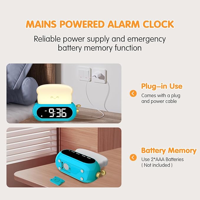 Kids Alarm Clocks for Bedroom, Cute Digital Clock with Night Light, 10 Ringtones, 10 Volumes, Nap Timer, Brightness Dimmer, Snooze, Bedside Alarm Clocks for Boys Teens Birthday Gift, Plug-in Use