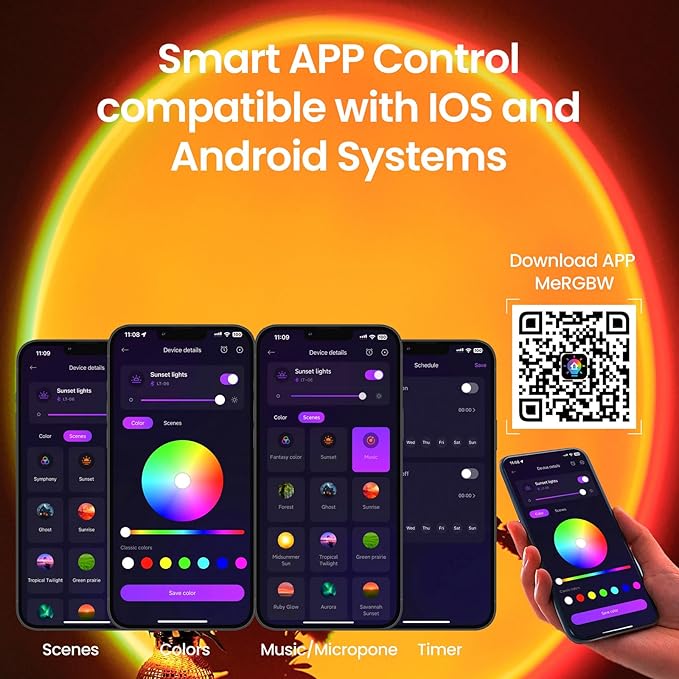 Sunset Lamp Projector Multicolor Changing LED Projection Lamp,Switch Button and APP Control 360 Degree Rotation Sunlight Lamp for Bedroom, Photography, Party, Tiktok Live, Room Decor