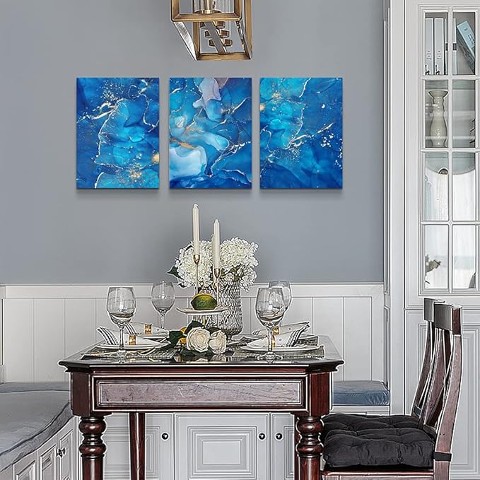 MHARTK66 Canvas Wall Art For Living Room Wall Decorations For Bedroom Modern Bathroom Wall Decor Painting Blue Abstract Pictures Artwork Inspirational Canvas Art Prints Kitchen Home Decor 3 Pieces