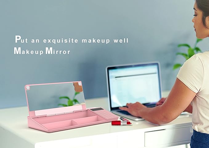 TOWON Desk Dry Erase Board with Detachable Calculator, Small Glass Desktop Whiteboard, Desktop whiteboard - Glass Dry Erase White Board- Desk Computer Buddy for Home Office Supply, Pink, 17 x 6 in