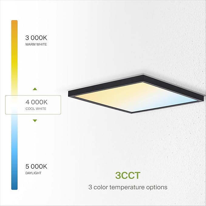 ASD LED 12" Square Flush Mount Ceiling Light Fixture, Low Profile Surface Lighting | 5CCT, Dimmable, Ultra-Thin, ETL Listed | 24W 1700LM 2700-6000K 120V | Kitchen, Hallway Lamp | Black, 4 Pack