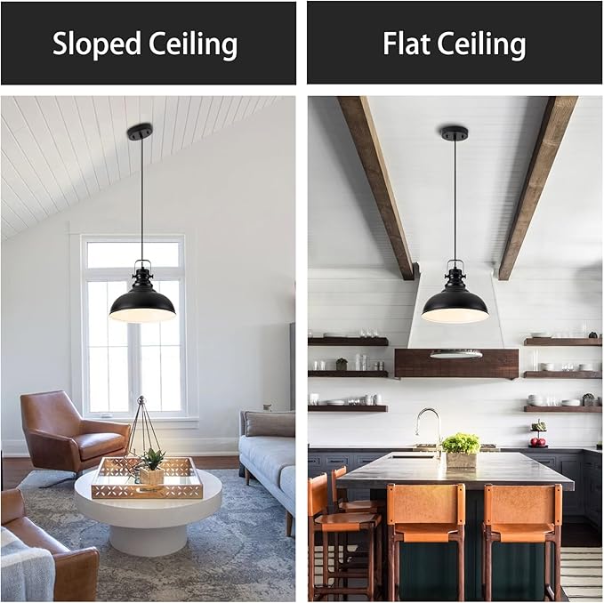 Industrial Pendant Light Fixture, Farmhouse Decor Adjustable Metal Hanging Lamp, Vintage Pendant Lighting for Kitchen Restaurant Dining Room Cafe, E26 Base Black (Black, 3 Pack)