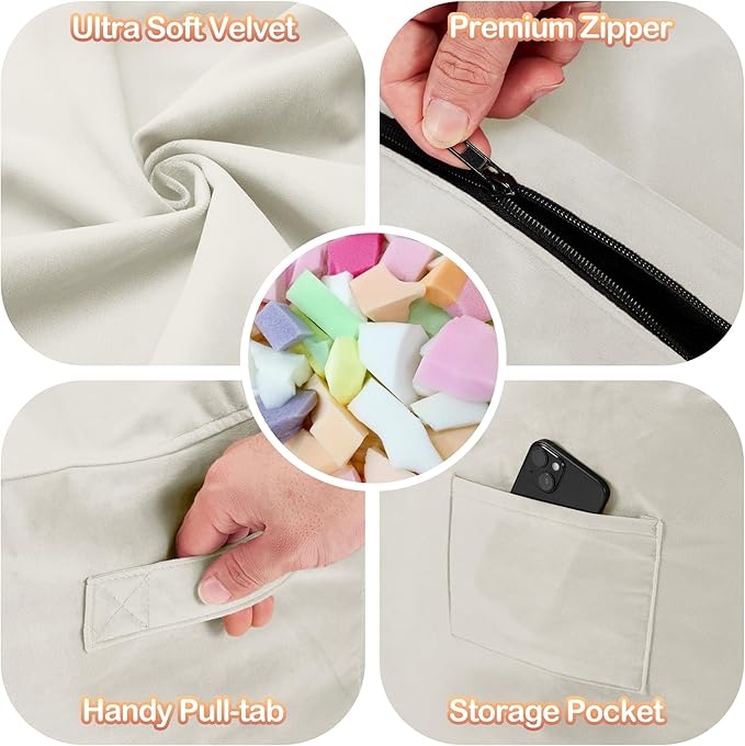 Homguava 6 FT Bean Bag Chair: 6' Bean Bags with Memory Foam Filled, Large Beanbag Chairs Soft Sofa with Dutch Velvet Cover-Beige