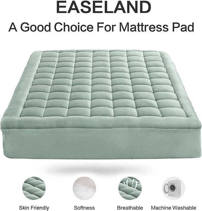 EASELAND Full Size Mattress Pad Pillow Top Mattress Cover Quilted Fitted Mattress Protector 8-21" Deep Pocket Cooling Mattress Topper (54x75 Inches, Pale Aqua)