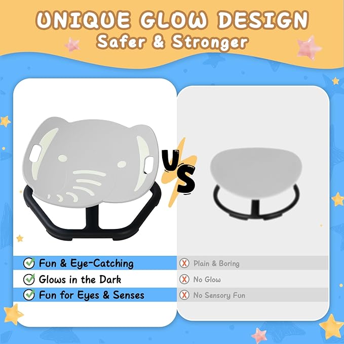 Glow-in-The-Dark Elephant Sensory Spinning Chair for Kids, Autism Sensory Toys, Sit and Spin Swivel Seat for Autistic Children, ADHD & Sensory Room Must Haves, Boosts Balance, Ages 3+ (Grey)