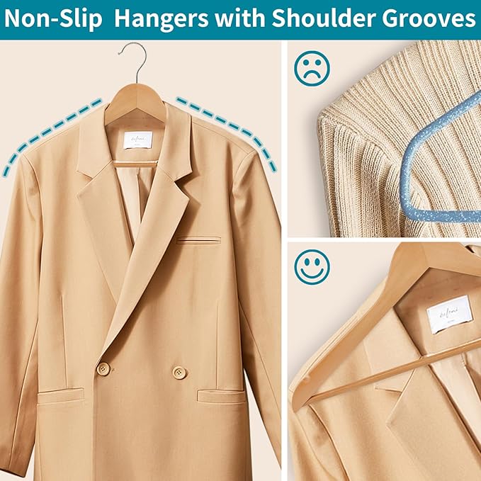 20 Pack Wooden Coat Hangers, 360° Swivel Hook, Suit Hangers with Anti-Slip Notches, Clothes Hangers for Jackets, Shirts, Dress, Natural UAWY0520N