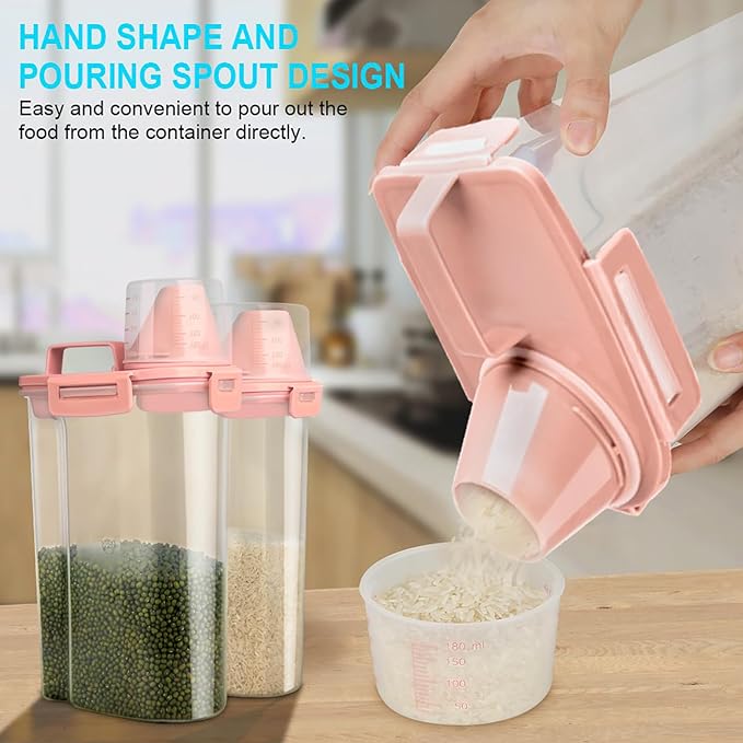 Rice Airtight Dry Food Storage Containers, BPA Free Plastic Storage Bin Dispenser with Pourable Spout, Measuring cup for Cereal, Flour and Baking Supplies, Include a Stainless Steel Whisk