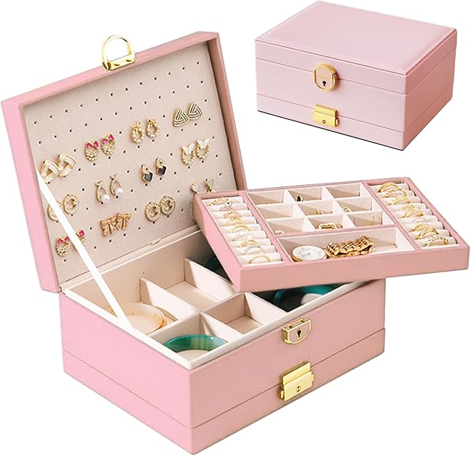 Yoobao Jewelry Box for Women, 3 Layer with Double Lock, Removable Tray, Jewelry Holder Organizers for Earrings Necklaces Rings Bracelets Watches, Ideal Present for Birthday Graduation Anniversary