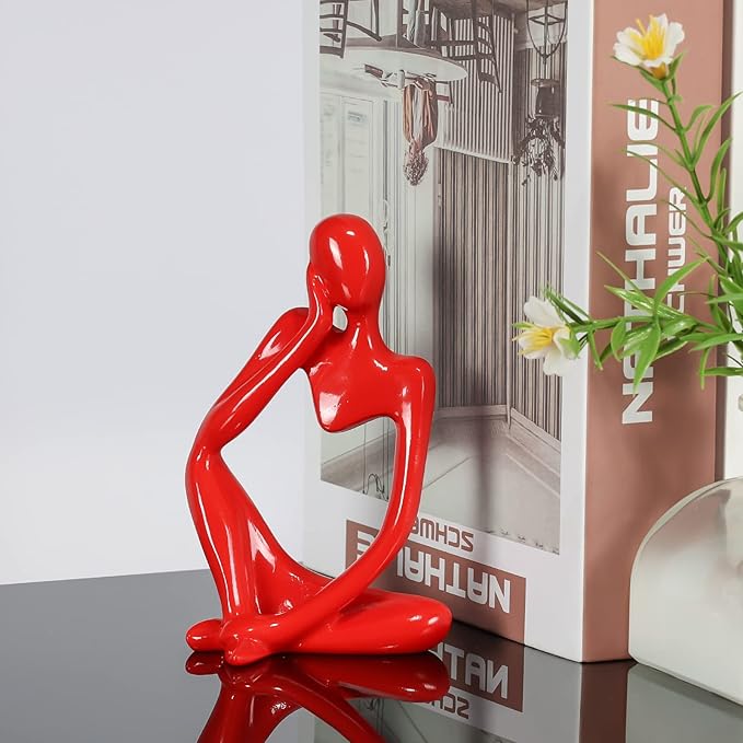Thinker Statue Gold Decor Abstract Art Sculpture, Golden Resin Collectible Figurines for Home Living Room Office Shelf Decoration, Great Gifts Ideas (Red)