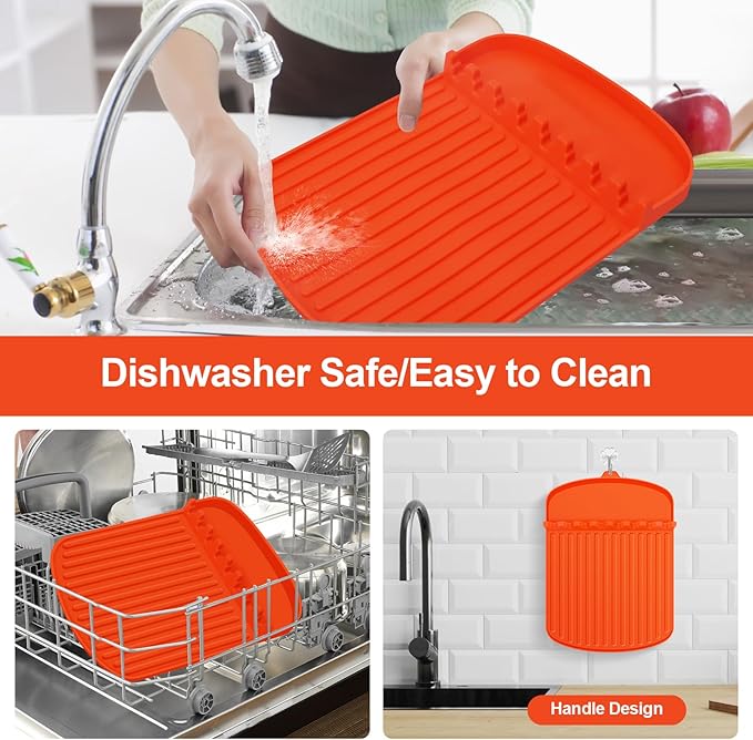 Silicone Griddle Tools Mat for Blackstone,16.9"x 11.8" Spatula Mat with Drip Pad,Heat-Resistant Grill BBQ Caddy Utensils Holder for Kitchen,Cooking & Countertop,Side Shelf Mat Blackstone Aceessories