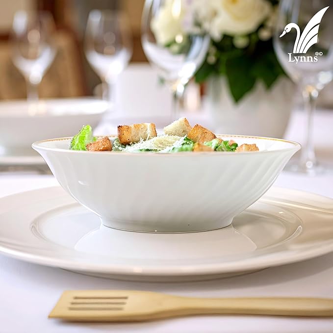 Lynns Paradise Timeless Rose 9-Inch Big Bowl, Set of 3, Pink; 24K Gold Trim, Embossed Swirl, Colorful Floral Print, Porcelain