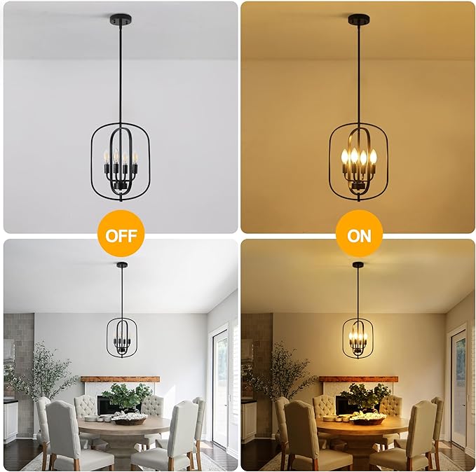 Small Modern Black Chandelier for Foyer, 4 Light Industrial Entryway Lighting Fixtures,Farmhouse Pendant Light for Kitchen Island Stairway Hallway Dining Room