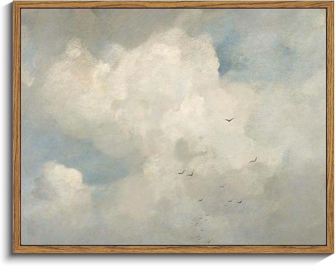 InSimSea Framed Canvas Wall Art Vintage Decor, Home Decor Classical Oil Paintings Sky Cloud Bird Canvas Prints, Vintage Landscape Wall Art for Bedroom Living Room Bathroom Home Office Decor, 11"x14"