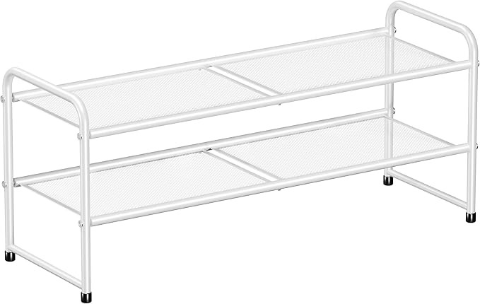 SUFAUY Shoe Rack for Closet, 33" Wide Metal Shoe Rack Organizer Heavy Duty, 2-Tier Mesh for Shoes, White
