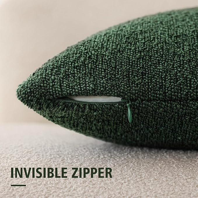 Foindtower Pack of 2 Textured Boucle Throw Pillow Covers Accent Solid Decorative Lumbar Pillow Cases Soft Couch Cushion Case for Chair Sofa Bedroom Living Room Home Decor 12x20 Inch Pine Green