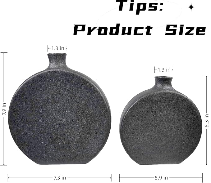 Black Ceramic Vase Set of 2, Boho Vase for Decor, Matte Frosted Texture Finish,Modern Rustic Farmhouse Home Decor,Vase for Pampas Grass&Dried Flowers,idea Shelf,Table,Mantel,Entryway