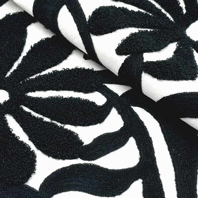 Alysheer Farmhouse Floral Leaves Embroidered Decorative Throw Pillow Cover 18x18 inches, Boho Tufted Flowers Embroidery Pattern Chic Cotton Cushion Case for Couch Bed Sofa Living Room(Black)
