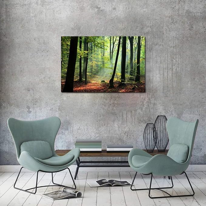 Nature Wall Art Large Forest Art Canvas Wall Decor Green Tree Canvas Print Artwork Decor for Living Room Mountain Wall Art Landscape Pictures for Bedroom Home Office Decorations (32x48inches)