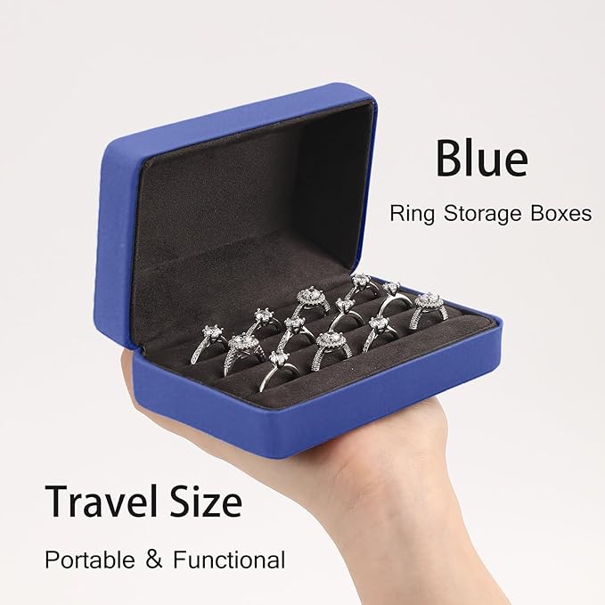 Ring Storage Boxes for Multiple Rings, Compact and Stylish Travel Jewelry case, Portable Small jewelry Organizer Box Tray Gift for Women, Girl(Blue)