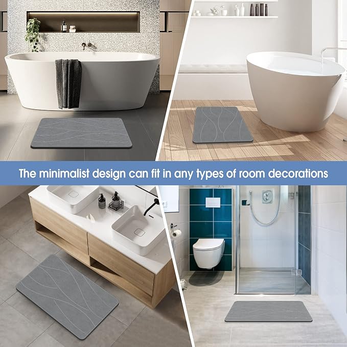 Stone Bath Mat Diatomaceous Earth Shower Mat Non-Slip Super Absorbent Diatomite Stone Bath Mats for Bathroom Floor Quick Drying Natural Easy to Clean(23.6''×15.4" Gray)