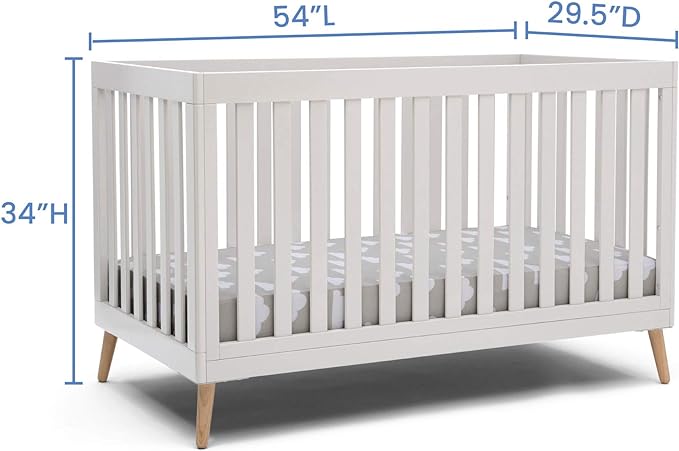 Delta Children Essex 4-in-1 Convertible Baby Crib, Bianca White with Natural Legs