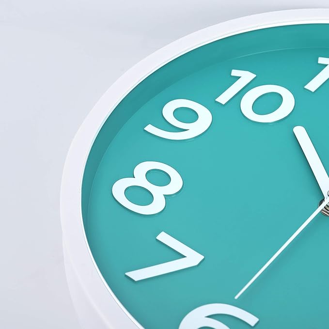 Lafocuse 12 Inch Silent 3D Numbers Teal Wall Clock for Living Room Decor, Battery Operated Teal Clocks for Girls Room Bedroom Office Kitchen