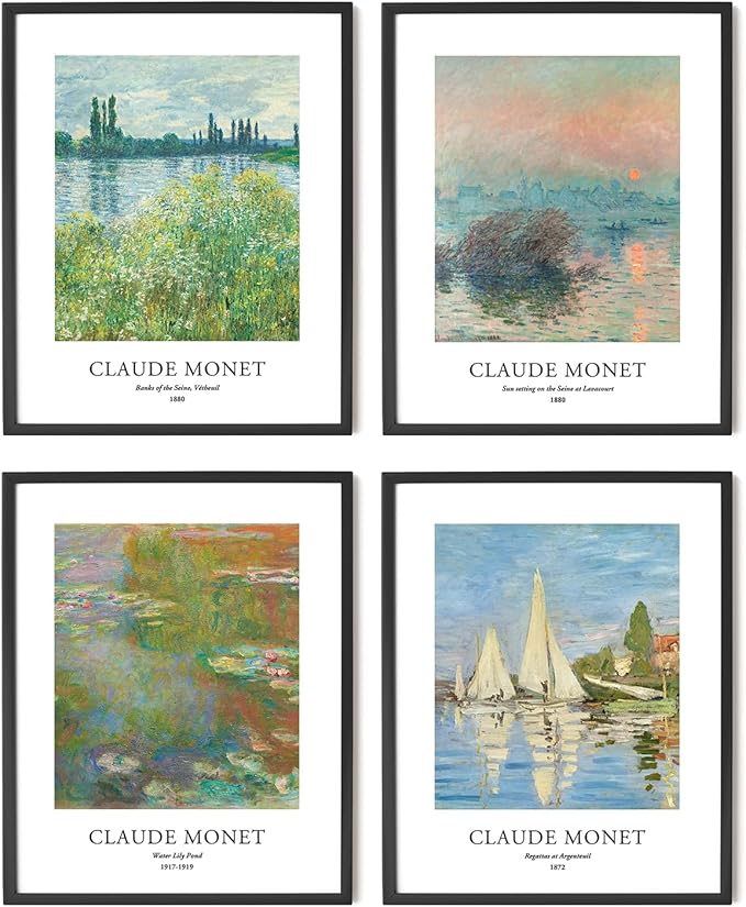 EVOLE HOME Claude Monet Art Prints, Set of 4 Wall Art, Unframed 8x10 Art Prints, Giclée Prints, Impressionism Art Poster for Home Decor, Office Wall Decor, Gift for Men, Women