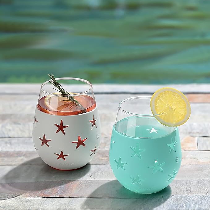 Hyperspace 20 OZ Stemless Wine Glass, Beverage Glass with Protective Silicone Sleeve (4COLOR ASST Star)