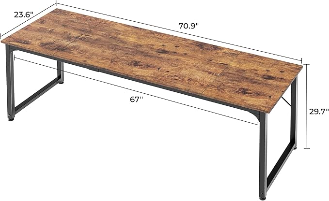 Huuger Computer Desk, 70 Inch Office Desk, Gaming Desk with Storage, Writing Desk Work Desk for Home Office, Study, Long Simple Desk, Large Legroom, Metal Frame, Rustic Brown