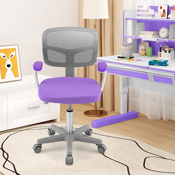 Giantex Kids Desk Chair, Children Computer Chair with Wheels and Y-Shaped Lumbar Support, Mesh Kids Office Chair, Height Adjustable Desk Chair for Girls Boys Aged 4-13, Purple