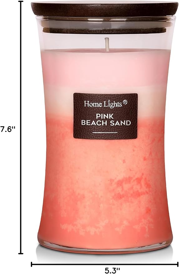 HomeLights 3-Layer Candles for Home Scented, 21.52 OZ Natural Soy Wax Scented Candles Burns Up to 100 Hours, Large Jar, Pink Beach Sand