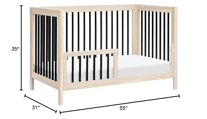 Babyletto Gelato 4-in-1 Convertible Crib with Toddler Bed Conversion in Washed Natural and Black, Greenguard Gold Certified