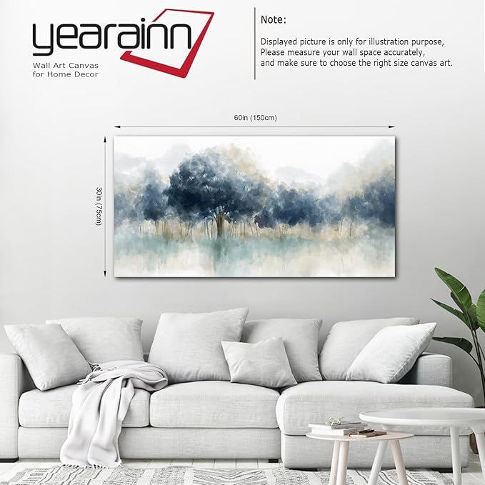 yearainn Foggy Forest Wall Art - Indigo Blue Abstract Trees Canvas Pictures for Wall Decor Nature Canvas Painting Modern Printing Artwork for Living Room Bedroom Home Office Wall Decoration 29" x 58"