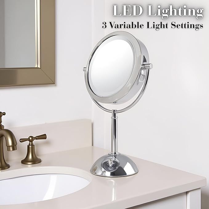 JERDON Lighted Makeup Mirror with Magnification - 1X and 8X Magnification - Chrome Finish - Model HL8808CL