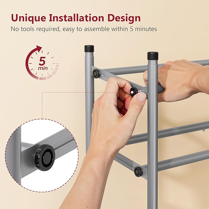 Tajsoon 2 Tier Expandable Shoe Rack for Closet, 28“-41“Adjustable & Stackable Shoe Shelf Storage, Metal Shoe Rack Organizer for Front Door Entrance, Closet, Garage, Entryway, Grey