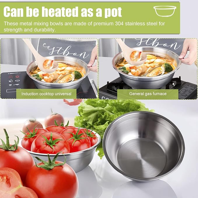 304 Stainless Steel Mixing Bowl, 4pcs 23 Oz Stainless Steel Bowls, 6.3" Non-Slip Bottom Metal Bowl, Stainless Steel Mixing Bowls for Kitchen
