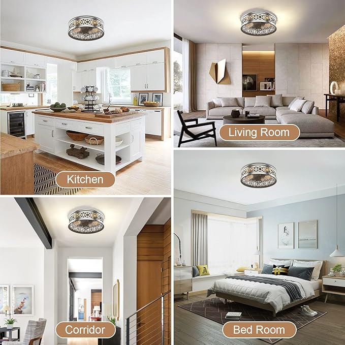 EAPUDUN Flush Mount Ceiling Light, 12 Inch 2 - Light Vintage Ceiling Light with Rippled Glass, Brush Nickel Ceiling Fixture for Hallway Corridor Kitchen Bathroom Bedroom Passway FMA1538-PLN