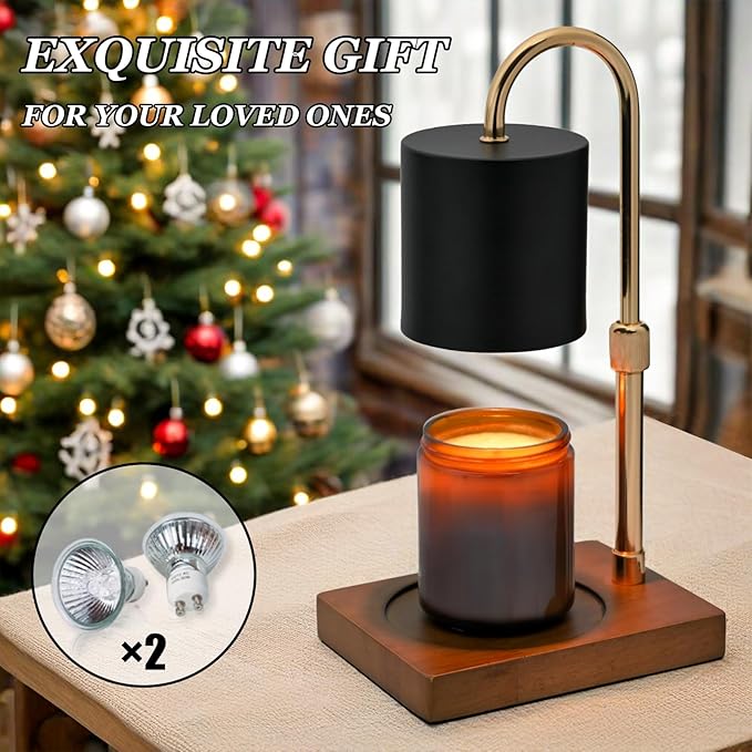 Candle Warmer Lamp Timer - Electric Candle Lamp Warmer, Birthday Gifts for Women, for Mom, House Warming Gifts New Home, Candle Warmer for Jar Candles with 2 Bulb GreyBlack