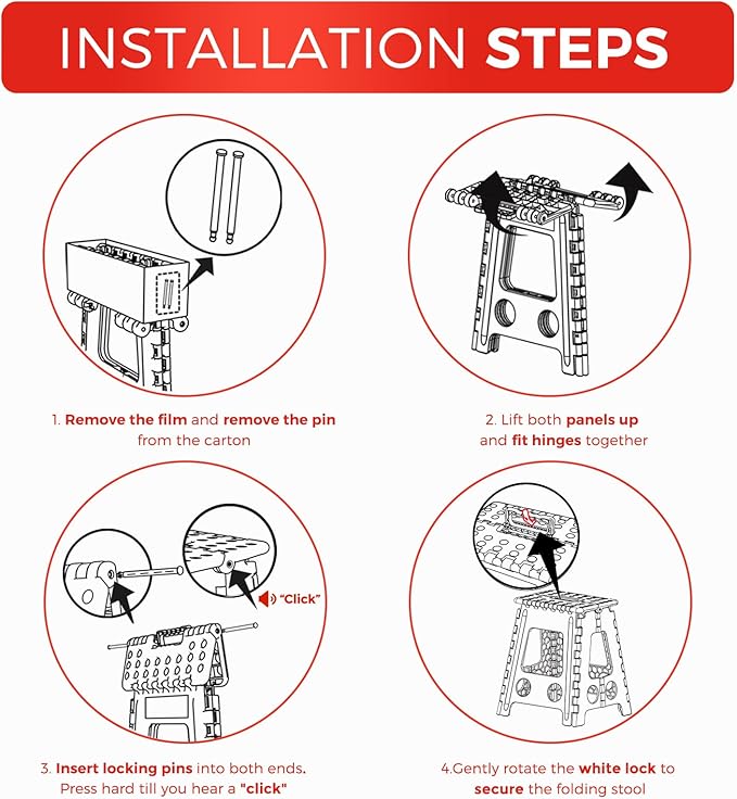 ACKO Folding Step Stool Foldable 17.5 Inch 400 lbs Capacity, Plastic Stools for Adults and Kids, Collapsible Stools for Kitchen, Stepping Stool with Handle(Grey)