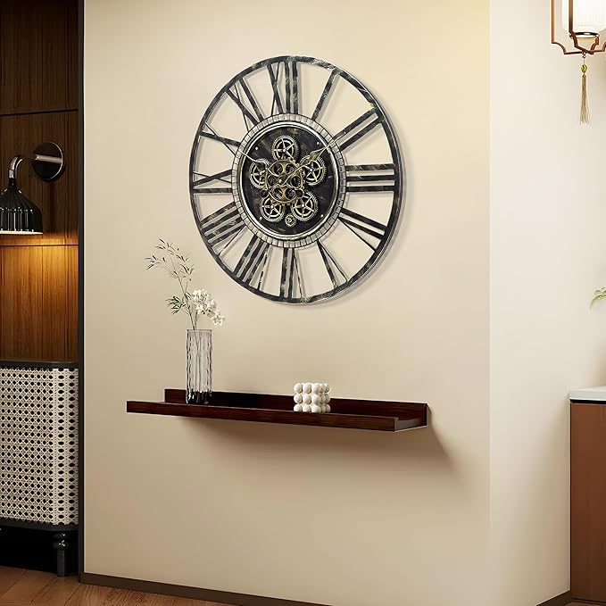 Moving Gear Large Wall Clock 20inch/50cm Bronze, Decorative Wall Clocks for Living Room, Unique Farmhouse Steampunk Metal Wall Clock Decor, Office Wall Clocks
