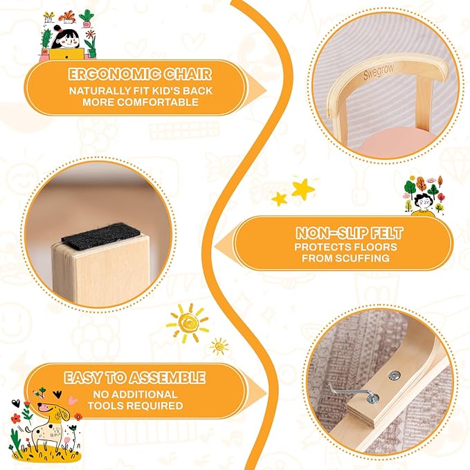 Swegrow Wooden Kids Chair, Toddler Chair for Table, Kids Stackable Chairs, Kid Wooden Furniture for Family/Playroom/Classroom（Set of 4-Color）