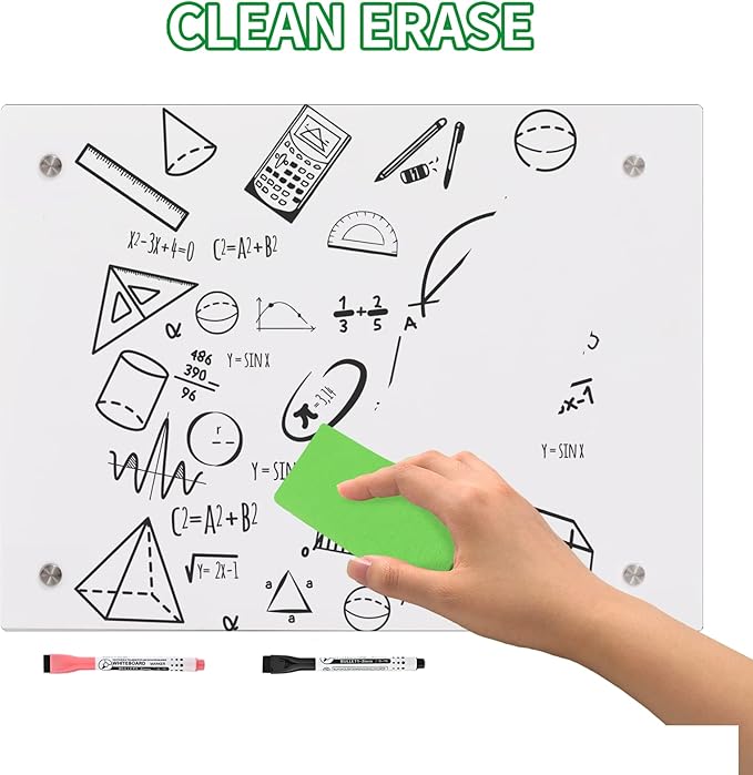 iCAGY Acrylic Dry Erase White Board for Wall - Large Wall-Mounted Whiteboard for Office Home and Kids - Sleek Design, Easy Installation, Rounded Corner, 24" x 36", White