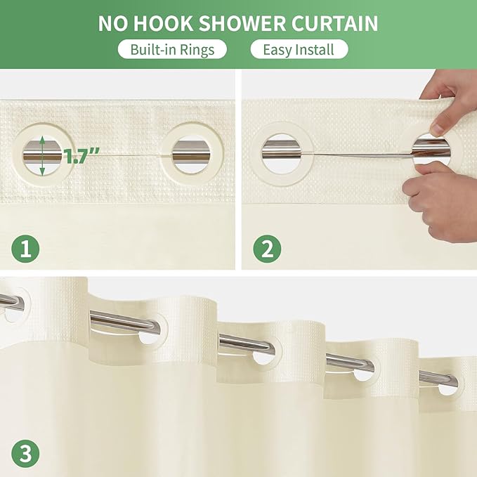 Stall No Hook Shower Curtain with Snap-in Fabric Liner Set,Waffle Weave Shower Curtains for Bathroom,Hotel Luxury Decor Bathroom Curtain Set,Waterproof & Washable,Cream,54Wx80H