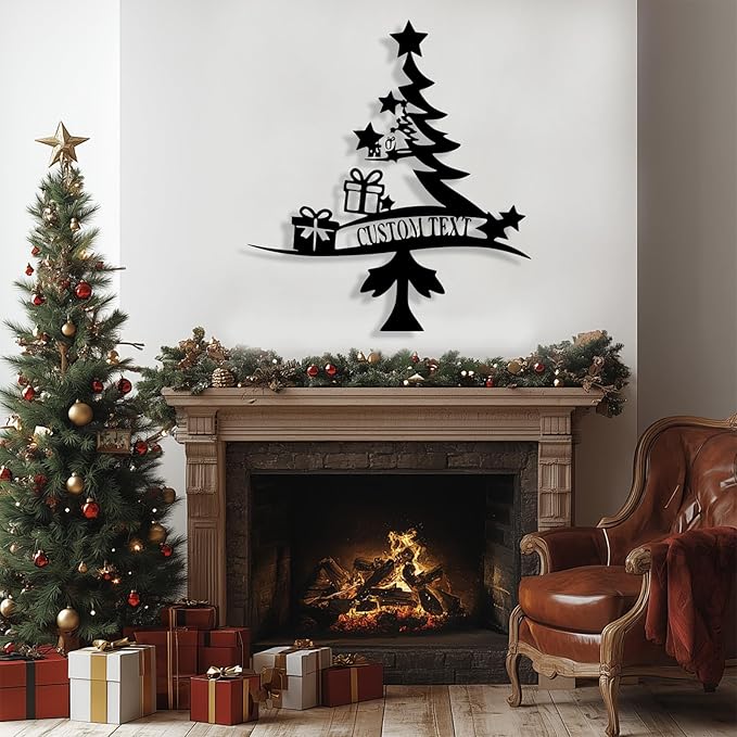 Personalized Christmas Tree Metal Sign, Custom Signs Outdoor Metal Wall Decor, Merry Christmas Tree Signs Wall Decoration for Home Living Room, Bedroom, Office, Garden, Porch