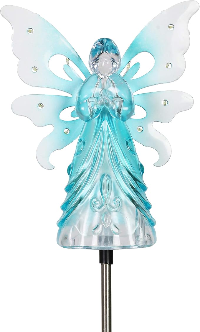 Exhart Garden Solar Lights, Decorative Angel Garden Stake, 13 LEDs, Cute Yard and Pathway Decor, Blue, 7 x 40 Inch
