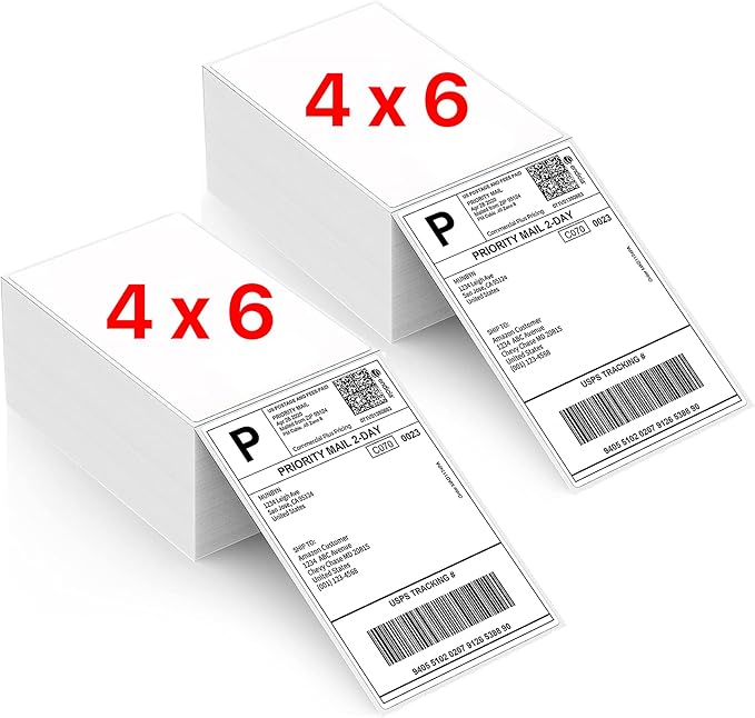 Fanfold [4 x 6 inch] x [1000 Labels] Thermal Stack Direct White Strong Adhesive Perforated Postage Shipping Printer Compatible with Zebra SNBC Epson Rollo (1000 Labels, Fanfold)