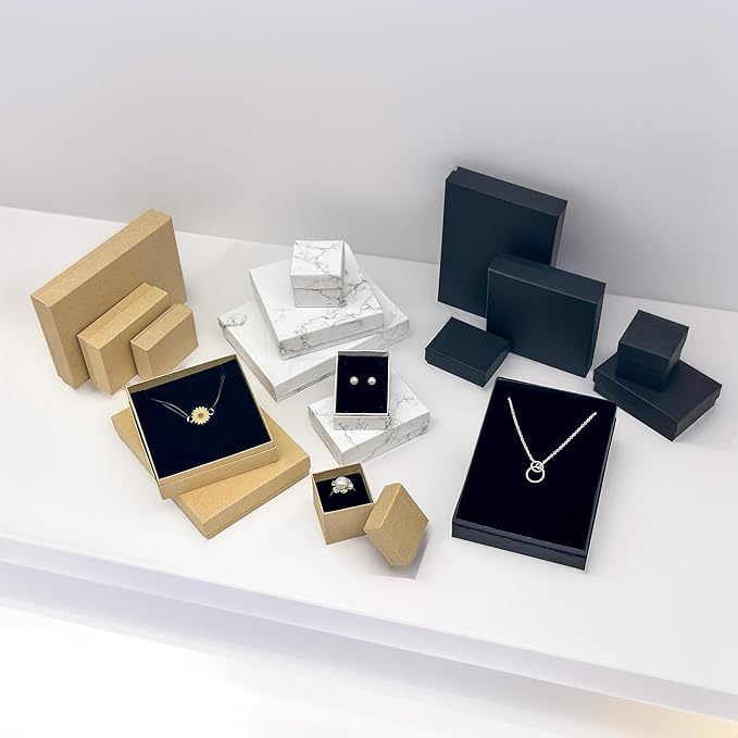 TheDisplayGuys - 24-Pack Cardboard Kraft Paper Jewelry Gift Boxes w. Velvet Padding - Ring - Matte Black - Square (1.5" x 1.5" x 1.5")
